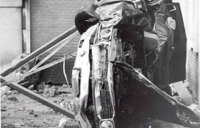 تصویر خودروی لوئیس کاررو بلانکو پس از انفجار؛ خودروی نخست وزیر چند ده متر به هوا پرتاب شد و پشت ساختمان چند طبقه فرود آمد.