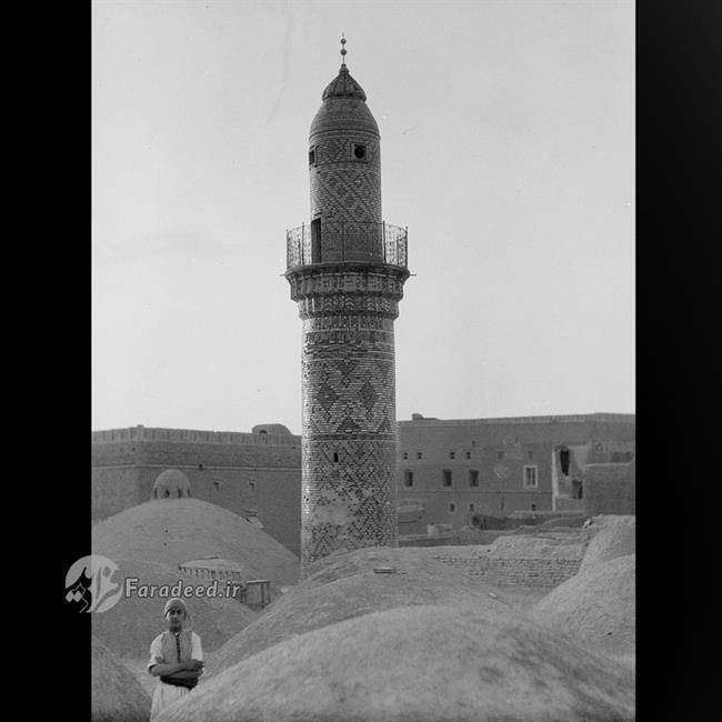 نمایی از مناره تاریخی در شهر اربیل قدیم؛ تنها بنای مذهبی این ارگ که امروزه همچنان برپاست، مسجد ملا افندی است.