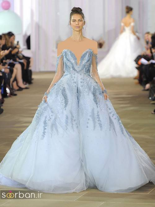 لباس عروس آبی دکلته پفی