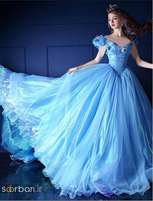 لباس عروس آبی چین دار