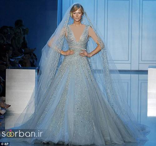 لباس عروس آبی با تور