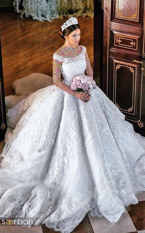 مدل لباس عروسی پرنسسی جدید شیک و زیبا با تور دانتل