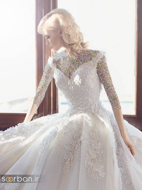 مدل لباس عروسی پرنسسی جدید شیک یقه دلبر