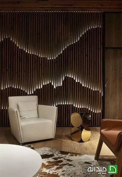 ترکیب نورپردازی و چوب در دیزاین دیوار
