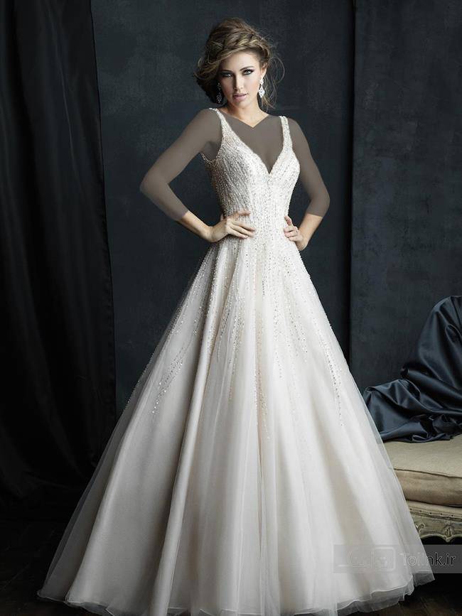 لباس عروس 2017 با بالاتنه کار شده 