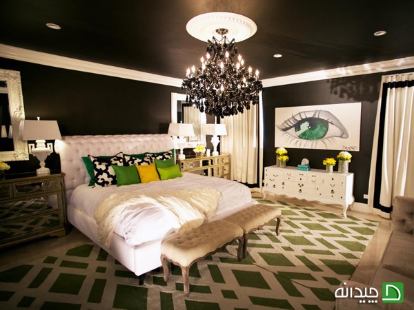 پالت رنگی سبز و مشکی و طلایی در اتاق خواب دخترانه