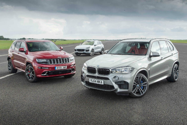 Jeep Grand Cherokee SRT vs Porsche Cayenne Turbo S vs BMW X5 M