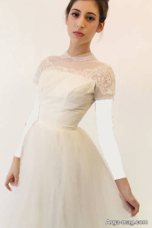 مدل لباس عروس کار شده یقه پرنسسی 