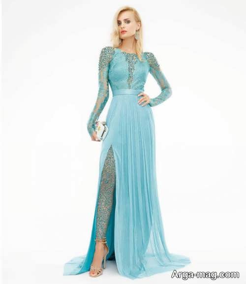 مدل لباس حریر بلند آبی 