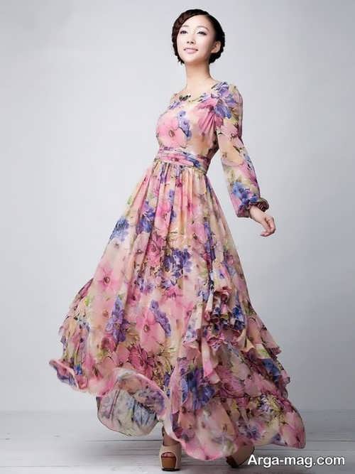 مدل لباس حریر بلند گلدار 