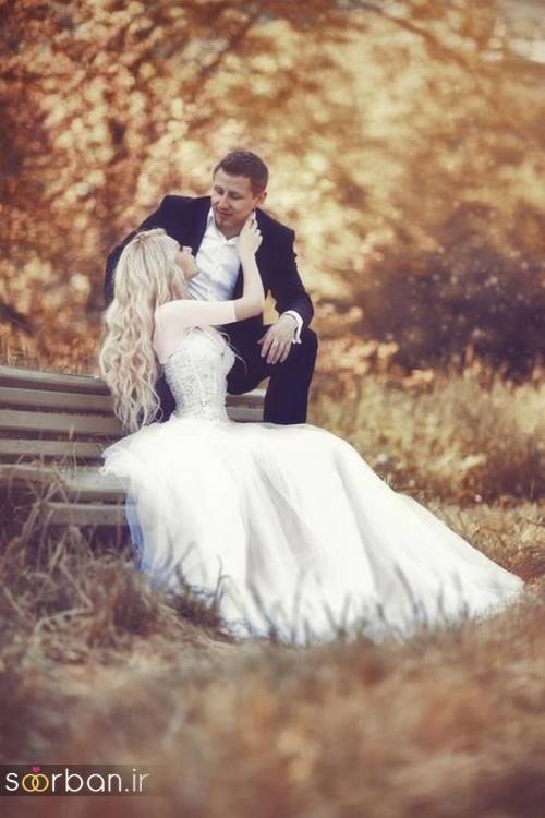 عکس عروس و داماد با  ژست های زیبا در باغ