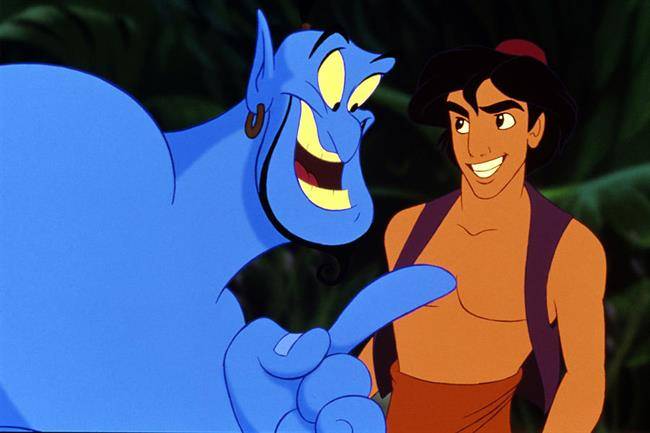 Aladdin (1992) Directed by Ron Clements, John Musker Shown from left: The Blue Genie of the Lamp (voice: Robin Williams), Aladdin 'Al'/Prince Ali Ababwa (voice: Scott Weinger)