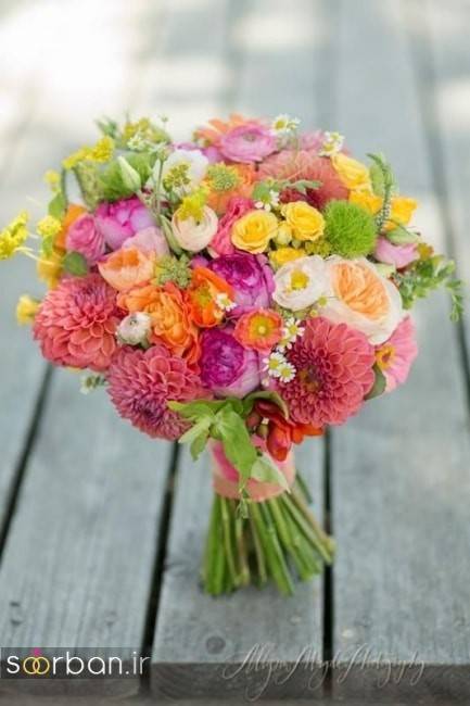 دسته گل عروس رنگارنگ و شاد جدید شیک و مدرن بسیار زیبا