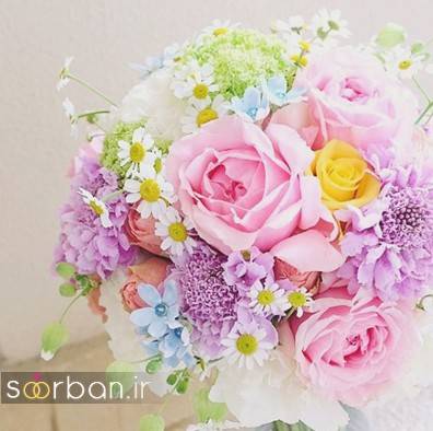 دسته گل عروس رنگارنگ و شاد جدید شیک و مدرن شیک و زیبا
