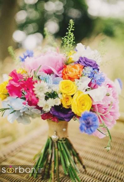 دسته گل عروس رنگارنگ و شاد جدید شیک و مدرن 
