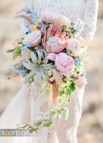 دسته گل عروس رنگارنگ و شاد جدید شیک و مدرن خوشگل