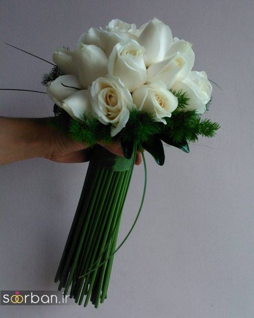دسته گل عروس جدید ایرانی 96 با رز سفید