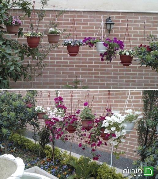 تزیین حیاط با گلدان