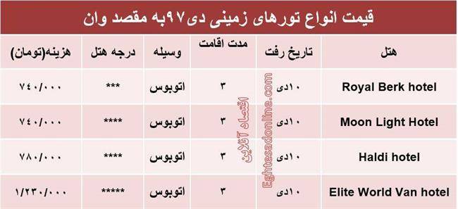 سفر زمینی به وان چقدر هزینه دارد؟