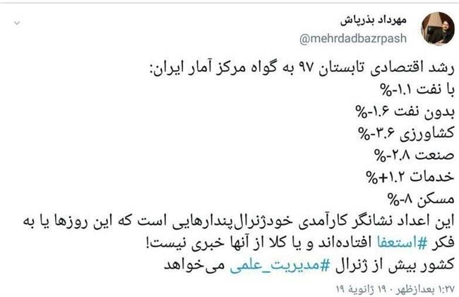 انتقاد بذرپاش از کاهش رشد اقتصادی