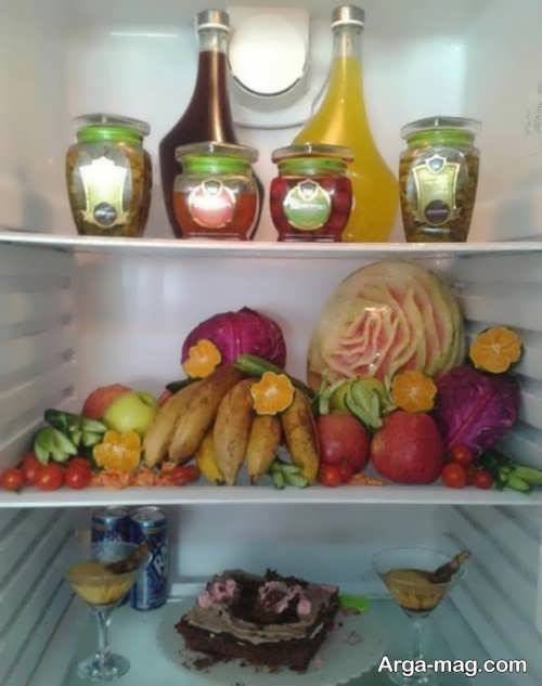 تزیین میوه و شیشه مربا برای یخچال عروس 