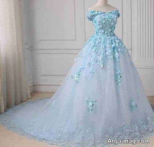 مدل لباس عروس رنگی کار شده 