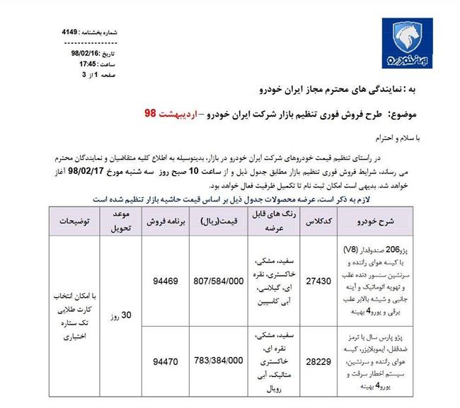 شرایط فروش فوری محصولات <a data-cke-saved-href='https://www.khodrobank.com/ایران-خودرو' href='https://www.khodrobank.com/ایران-خودرو'>ایران خودرو</a> برای 17 اردیبهشت