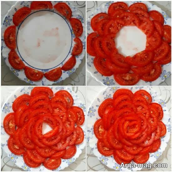 تزئینات گوجه فرنگی به شکل گل زیبا