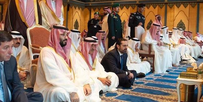 نماز عید فطر «سعد الحریری» در کنار شاه و ولیعهد سعودی +عکس