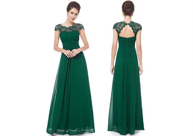 مدل لباس مجلسی گیپور بلند سبز