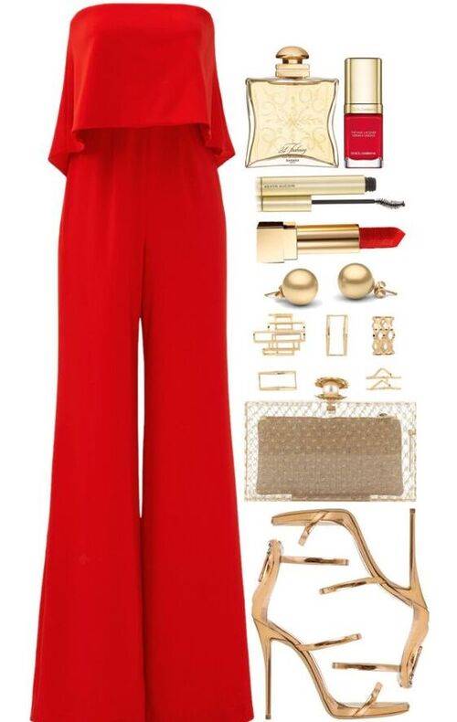 ست لاک قرمز با لباس قرمز و کفش طلایی