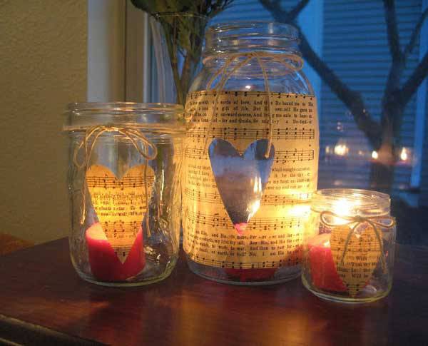 کاردستی قلب با روزنامه برای تزیین شمع‌دان