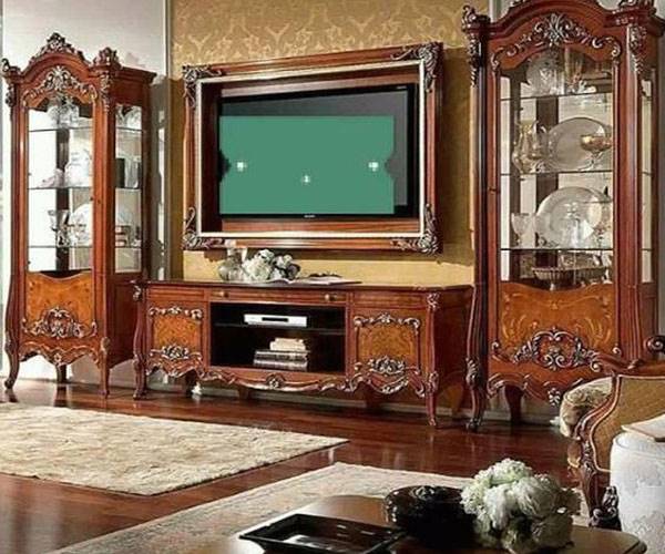میز تلویزیون سلطنتی چوب روشن با منبتکاری نقرهای میز تلویزیون سلطنتی چوب روشن با منبتکاری نقرهای