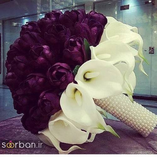 دسته گل عروس جدید ایرانی 98 بنفش با گل شیپوری