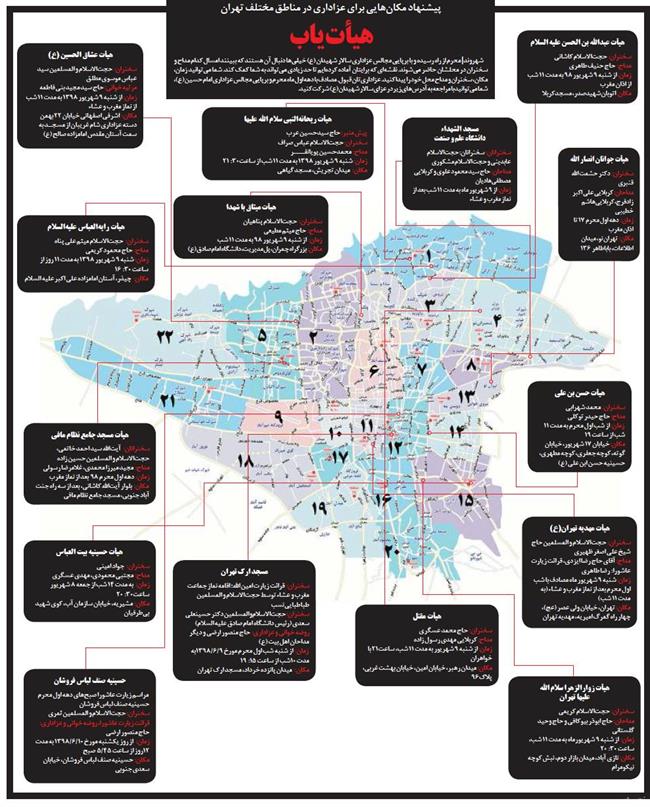 پیشنهاد مکان‌های عزاداری در مناطق مختلف تهران