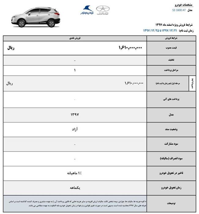 جک S3 شرایط فروش