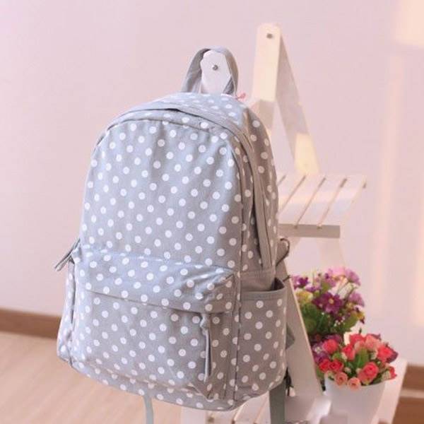 کوله پشتی دخترانه پارچه ای خال خال