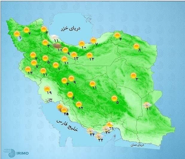 باران و هوای زیر صفر درجه در مناطق زلزله زده/ادامه آلودگی هوا در کلانشهر‌ها +نقشه