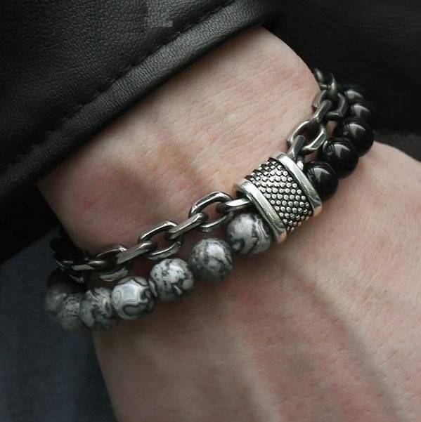 دستبند استیل اسپرت پسرانه با زنجیر 