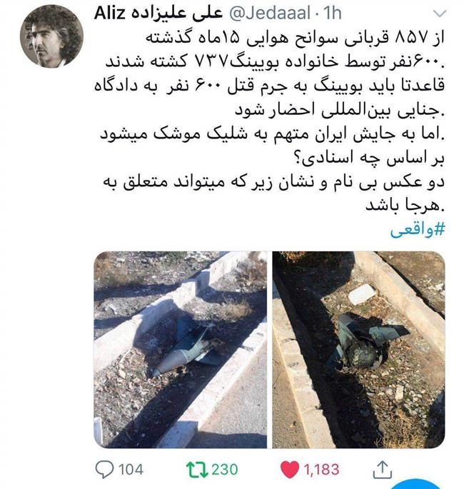 علیزاده: بویینگ باید به جرم قتل 600 نفر دادگاهی شود