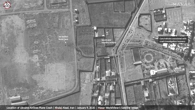 رصد ماهواره‌های آمریکایی از محل سقوط هواپیمای اوکراینی +عکس