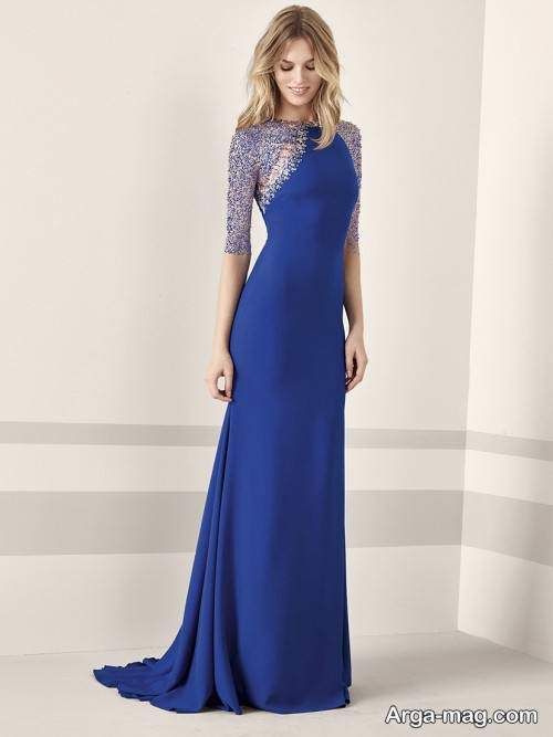 مدل لباس مجلسی بلند آبی کلاسیک 