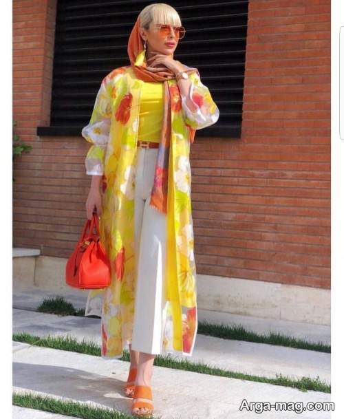 مدل مانتوی زرد طرح دار