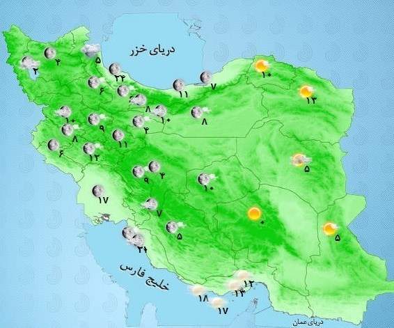 پیش بینی بارش سنگین برف تا سه‌شنبه در کشور +نقشه