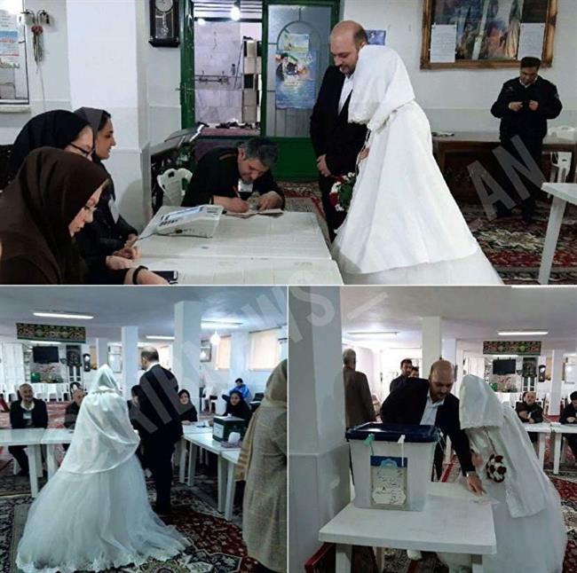 عکس: حضور عروس و داماد پای صندوق رای در آستارا