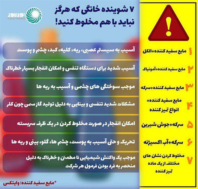 7 شوینده خانگی که هرگز نباید باهم مخلوط کنید (اینفوگرافیک)