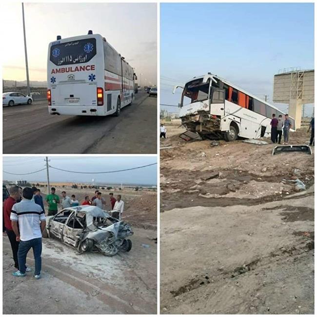 عکس: تصادف مرگبار اتوبوس و پژو پارس در آزاد راه قزوین