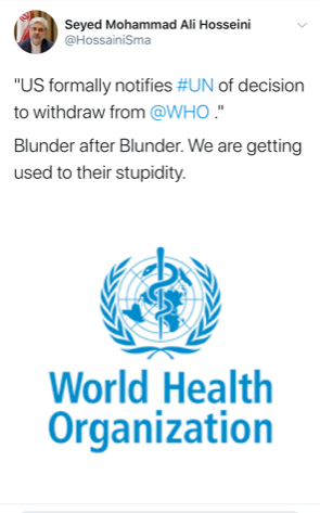 واکنش حسینی به خروج آمریکا از سازمان بهداشت جهانی