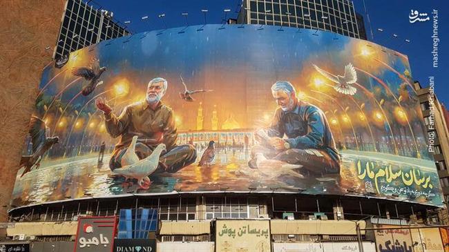 عکس: حاج قاسم و ابومهدی در دیوارنگاره جدید میدان ولیعصر (عج)