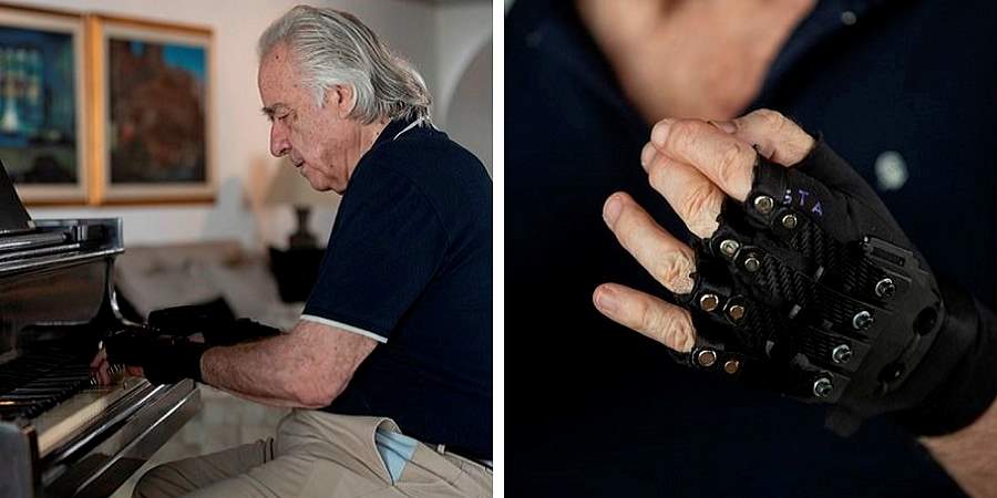 پیانو نوازی هنرمند بیمار بعد از 20 سال به کمک دستکش های مصنوعی + ویدئو